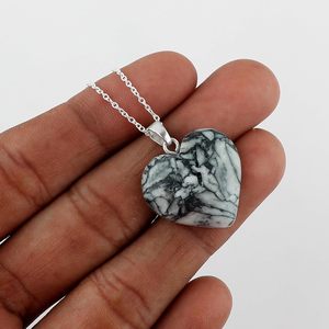 YASHEE-collar con colgante de corazón de jaspe pinolita natural, piedra de cristal auténtica, regalo para el amor, Reiki, curación, joyería unisex para adultos - Product Image 3