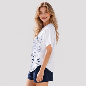 T-shirt Donna Oversize in Cotone con Strass Scintillanti e Rosa, Spalle Cadenti, <span class=keywords><strong>Top</strong></span> Grafico Bianco - Roupas Femininas Da <span class=keywords><strong>Moda</strong></span> - Product Image 4