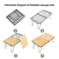 Table de camping et pique-nique pliante multi-niveaux en fer grillagé, portable, pour extérieur, avec rangement intégré