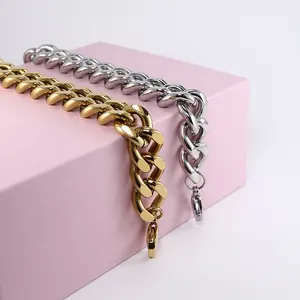 Bracelet en acier inoxydable pour hommes et femmes, chaîne à maillons cubain, plaqué or, 18K, 11mm, Punk, PVD,