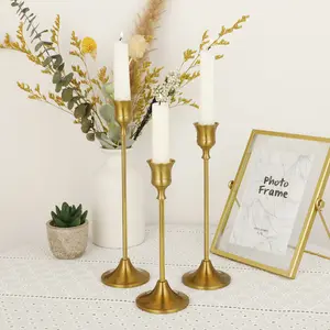 Set decorativo di 3 candeliere in ottone dorato centrotavola per matrimonio portacandele conico portacandele in metallo
