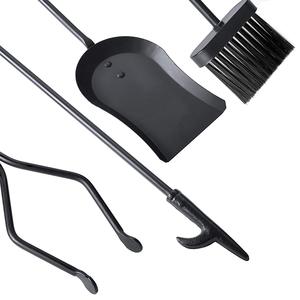 Antique Black <b>Cast</b> Iron Fireplace Tool Set Rustic Fire Pit Log Holder with Tongs Shovel & Broom Firefighting Equipment Accessory - Product Image 5