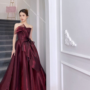 Strapless Claret Evening Dress Empire Waist Ball Gown For Coming Of Age Ceremony Women's Formal Wear - Product Image 3