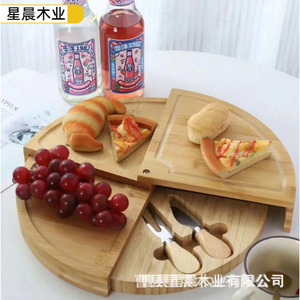 Ensemble de planches à fromage en bambou rondes et rotatives avec couverts pour servir des en-cas et des desserts - Product Image 4