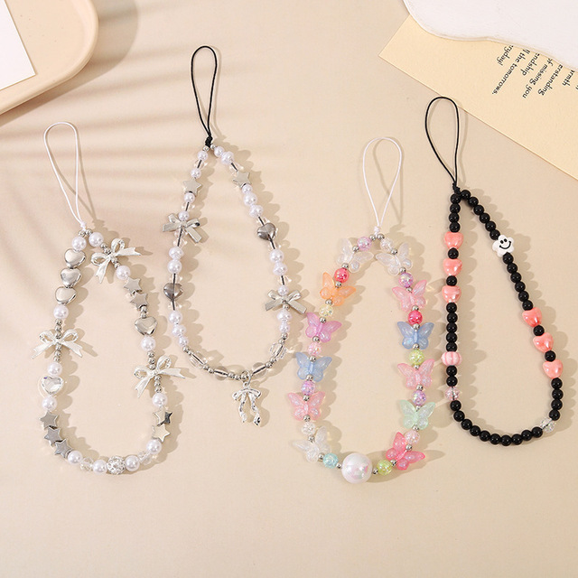 Creative New Mobile Phone Chain Beaded Mixed Pearl Bow Lanyard Case Key Chain Pendant