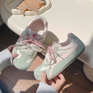 Women's Casual Training <strong>Shoes</strong> Lace-up Non-slip Sport <strong>Shoes</strong> Sweet <strong>Peach</strong> Embroidery PU Upper EVA Outsole Lightweight for Daily Use - Product Image 1