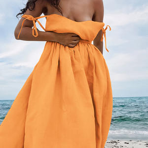 <span class=keywords><strong>Robe</strong></span> <span class=keywords><strong>mi</strong></span>-<span class=keywords><strong>longue</strong></span> décontractée pour femme en coton et lin <span class=keywords><strong>kaki</strong></span> vintage, sans manches, à bretelles, taille haute avec lien, collection automne - Product Image 6