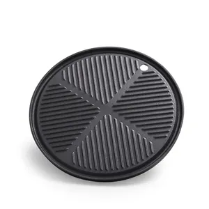 Ronde Bbq Outdoor Camping Dubbelzijdig Gietijzeren Brander Grill Grill Pan Voor Vlees Griiling