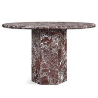 Table à manger en marbre brun Dream Home, plateau circulaire, base hexagonale, veine dorée, pierre naturelle, mobilier de salle à manger