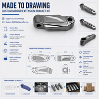 Kit de support d'extension de rétroviseur en alliage d'aluminium anodisé usiné CNC pour pièces de carrosserie de moto