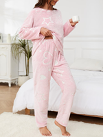 Pyjama d'hiver thermique en flanelle pour femme, taille mi-haute, 100 % polyester 220g, uni, col lisse, tricot doux, manches longues