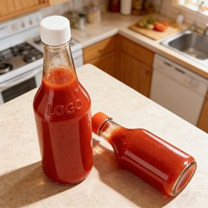 Botellas de vidrio transparentes vacías de 100 ml, 150 ml, 250 ml, 5 oz para salsa picante, con tapa de rosca negra de plástico hermética y tapa roja. - Product Image 6