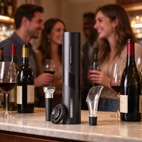 Ensemble ouvre-bouteille électrique rechargeable, tire-bouchon sans fil USB avec coupe-capsule, bouchon de vide, aérateur verseur