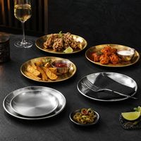 Assiette de service ronde en acier inoxydable brossé, vaisselle pour restaurant, hôtel, traiteur, vente en gros, OEM, ODM
