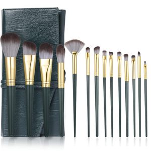 14pcs Makeup Brush Set Synthetic Fiber Plastic Handle Leather Case Face Contour Blush Loose Powder Professional OEM Kit - Product Image 1