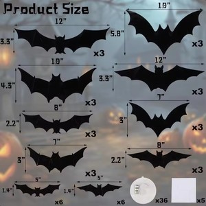 6 Pack Halloween Bats <b>Wall</b> Decor Lighted 3D Bat Stickers Assorted Size for Halloween Party Bedroom Window Decorations - Product Image 5