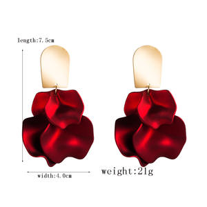 Boucles d'oreilles pampilles, bijou Vintage élégant motif pétale de Rose rouge, fleur de mariage, pour femmes, - Product Image 3