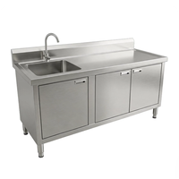 Évier de cuisine commercial en acier inoxydable avec armoire de rangement intégrée et crédence pour restaurant et hôtel