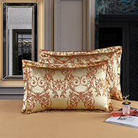 Ensemble de literie 4 pièces en satin jacquard de style européen de luxe, motif de décoration baroque dorée, housse de couette et draps pour toutes les saisons