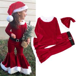 Traje de Navidad para niña pequeña, pantalón acampanado de felpa, sombreros, traje de Navidad de Papá Noel, GCRS-010 para niños - Product Image 1