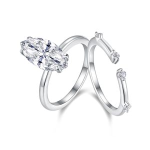Anillo Apilable para <span class=keywords><strong>Mujer</strong></span> al por Mayor, Moissanita Brillante de 3CT, Diseño Antialérgico de Plata 925, Joyería Fina de Moda con Corte Marquesa, Regalo - Product Image 2