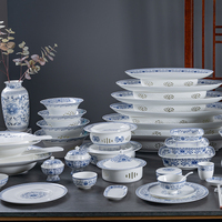Ensemble de tasses de vaisselle en porcelaine d'os bleu et blanc Choc thermique Endurance Bone China Hotel Restaurant Dining Catering