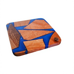 Epoxy Resin and Wooden <b>Mosaic</b> Coaster Set of Four Beautiful Artistic Design Perfect for Home <b>Table</b> or Gift Use - Product Image 1