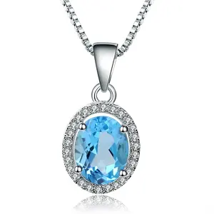 N0074 Abiding Natural Swiss Blue Topaz Gemstone Jewellery Custom Sterling Silver Pendant Necklace Joyeria