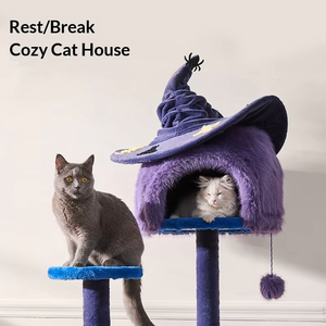 Nuovi Arrivi: Struttura per Arrampicata per Gatti Stile Halloween 'Troublemaker Magic Meow Witch', Salvaspazio per Interni, per Piccoli Appartamenti - Product Image 4