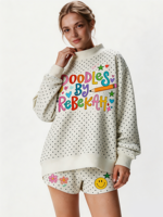 Nouveauté : Sweat-shirt à col montant pour femme, à pois, longueur allongée, avec logo brodé personnalisé