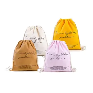 Custom Logo Silk Screen Print Organic Cotton Plain Bags Double Shopping Pouch Canvas Drawstring Bag Dust Bag For Handbag Shoe