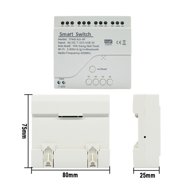 Tuya Relay 4CH Smart Switch Module 5V 12V 32V 220V RF 433 Remote Alexa Google Home CE Certified 10A Current F712
