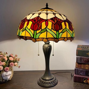 Lámpara Tiffany de 16 pulgadas, lámpara de escritorio de cristal de glicinia púrpura amarilla barroca, adecuada para lámpara de noche de sala de estar - Product Image 3