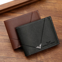 Dompet PU Pria Model Pendek Baru, Sederhana, Bergaya, Motif Geometris, Banyak Slot Kartu, Horizontal Vertikal, Embossed