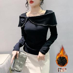 <span class=keywords><strong>Camiseta</strong></span> caliente para <span class=keywords><strong>mujer</strong></span> Heavy Craft Bead <span class=keywords><strong>manga</strong></span> larga moda elegante grueso, tela lijada Base térmica pequeña camisa para <span class=keywords><strong>mujer</strong></span> - Product Image 3