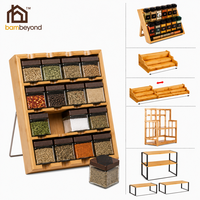 Support organisateur d'épices en bambou de 16 pots pour le rangement de comptoir de cuisine multifonction et le tiroir.