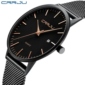 Crrju 2172时尚超薄男士休闲修身网眼钢防水2022批发手运动石英男士手表