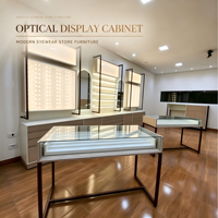 Meubles de présentation complets pour magasin d'optique sur mesure, étagères murales pour lunettes avec éclairage LED, armoire avec comptoir d'exposition en verre