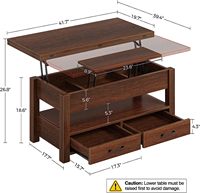 Table basse élévatrice, table basse convertible multifonction avec tiroirs et compartiment caché, convertit en table à manger