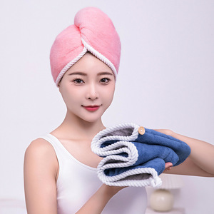 Bonnet de séchage des cheveux en polaire corail épaisse à double couche, séchage rapide, couleur unie, 65x25cm, pour femmes, usage domestique - Product Image 2