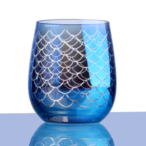 FLY-Juego de 3 piezas de vidrio hecho a máquina, con Color azul y grabado <span class=keywords><strong>l</strong></span>áser, patrón de báscula de pescado, alta calidad, venta al por mayor, 2021 - Product Image 6