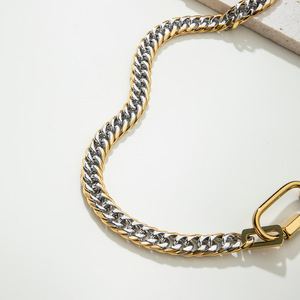 YF5139 Collier Chunky Imperméable en Acier Inoxydable Plaqué Or 18K avec Fermoir Fer à Cheval, Luxueux Collier Carabine Bicolore Bijoux - Product Image 5