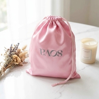 Pochette en satin rose avec cordon de serrage, logo personnalisé imprimé, tissu doux et soyeux, sac de rangement pour cosmétiques, maquillage, bijoux, emballage de marque