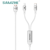 Cable SAMZHE de 1.5m PD100W USB-A a Tipo-C/L, Cable de Datos Trenzado Blanco de Carga Rápida de 6A para iPhone 14 13 12, iPad, Uso con Cargador de Auto