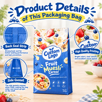 Sachet d'emballage plastique personnalisé imprimé avec soufflet arrière scellé, qualité alimentaire, pour fruits, muesli, céréales 650g