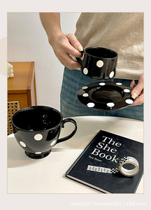 Juego <span class=keywords><strong>de</strong></span> Tazas <span class=keywords><strong>de</strong></span> Café <span class=keywords><strong>de</strong></span> Porcelana con Diseño <span class=keywords><strong>de</strong></span> Lunares Coreanos Solhui, con Bandeja, Apto para Microondas y Lavavajillas, Regalo Creativo para Parejas - Product Image 4