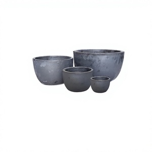 Ensemble de pots de fleurs en plastique modernes, écologiques, minimalistes pour la maison, jardinières durables, design circulaire gris non revêtu - Product Image 1