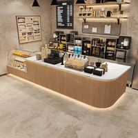 Comptoir de présentation pour boulangerie, bar à café et thé, vitrine à pâtisserie en verre, station de point de vente avec espace caisse, comptoir d'accueil en bois pour cafés