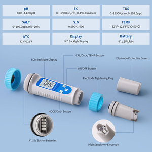 Probador de Calidad de Agua hidropónica 6 en 1 Hedao, medidor de PH y salinidad, probador de nutrientes EC Ppm, Control de aplicación para acuarios, jardines, peces - Product Image 1