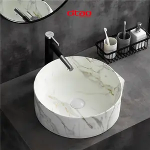 High Quality Countertop Marble Wash Basin Round Sinks Bowl Art Basin White Ceramic Marble Bathroom Sink